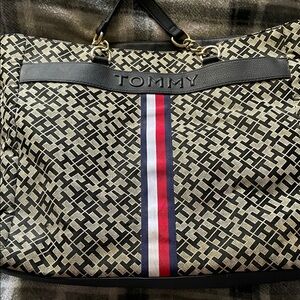 Tommy Hilfiger Monochrome Tote with Red and Blue Stripe